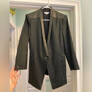 Helmut Lang Linen Blend With Leather Collar Black Blazer With Zippered Pockets